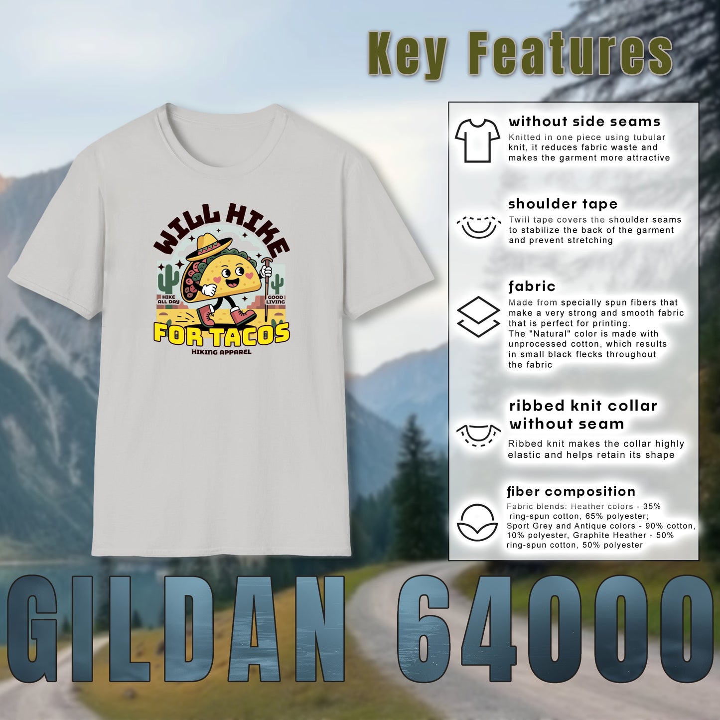 Hiking T-Shirt - Will Hike For Tacos - Trailblaze Shirts