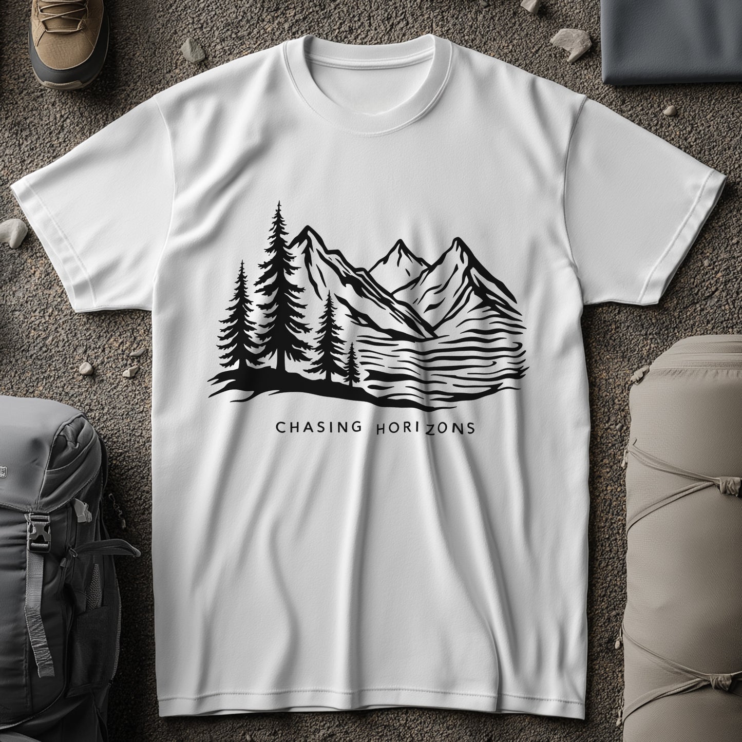 Chasing Horizons, Monochrome T-shirt design