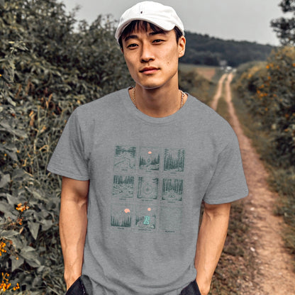 Minimal Line Art 9 Panels With Text T-Shirt