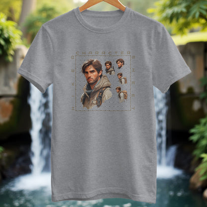 Man Hiker Character Sheet T-shirt - Trailblaze Shirts