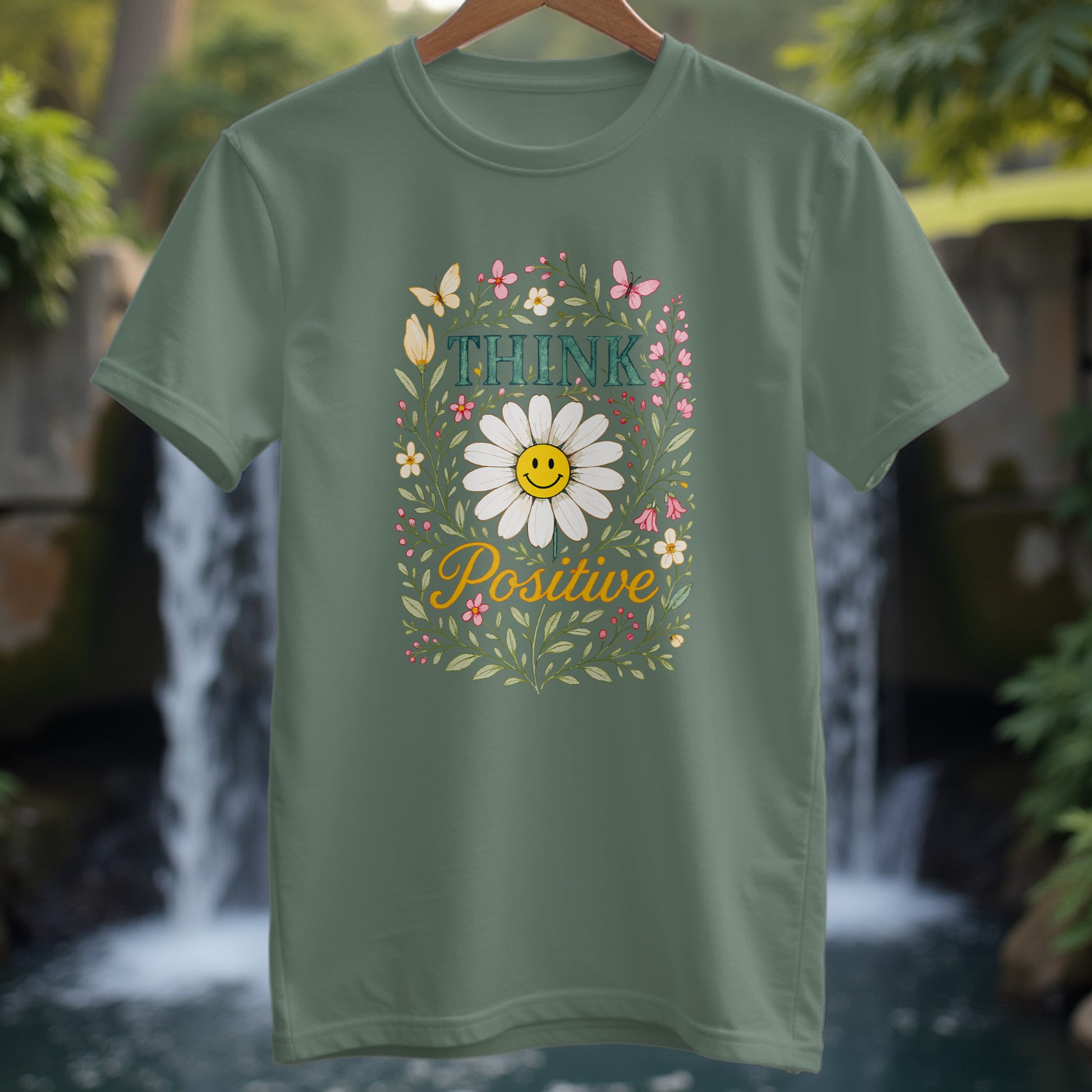 Think Positive Flowers T-Shirt - Trailblaze Shirts