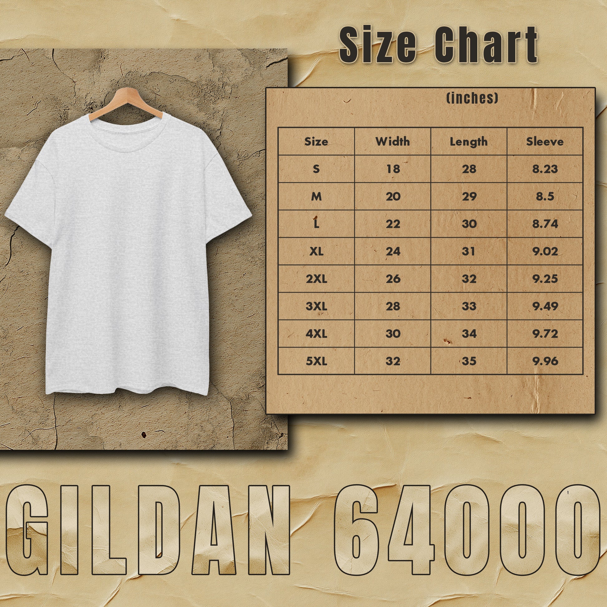 a t - shirt size chart with a wooden hanger